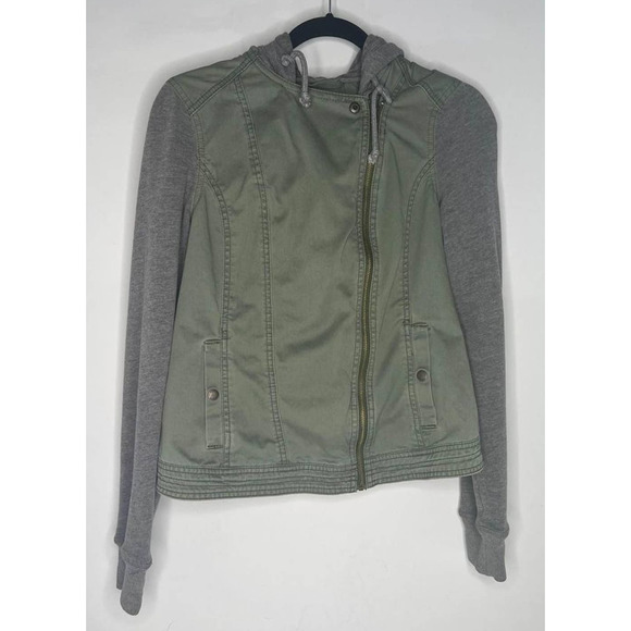 Hollister Full Zip Hooded Jacket Khaki Green Youth Large - Picture 2 of 4